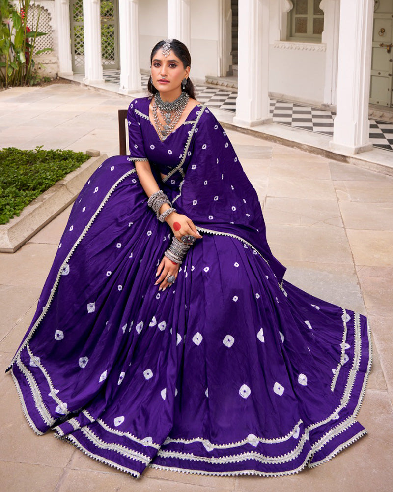 Purple Color Pure Chanderi Bandhej Print Lehenga Choli