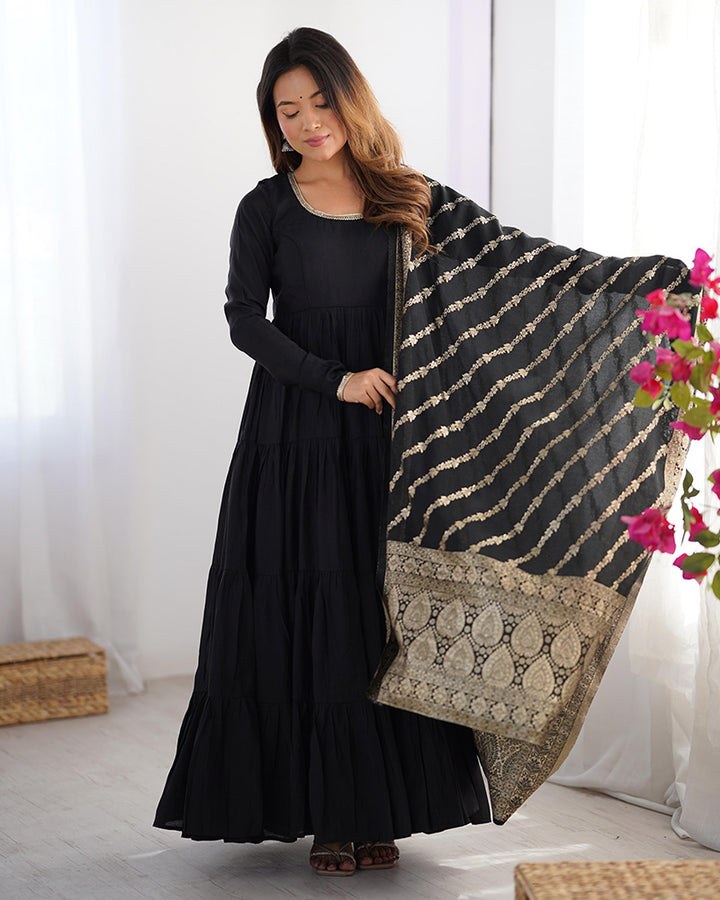 Black Color Chanderi Silk Layer Style Anarkali Suit