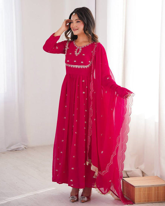 Rani Pink Color Soft Georgette Embroidered Anarkali Suit