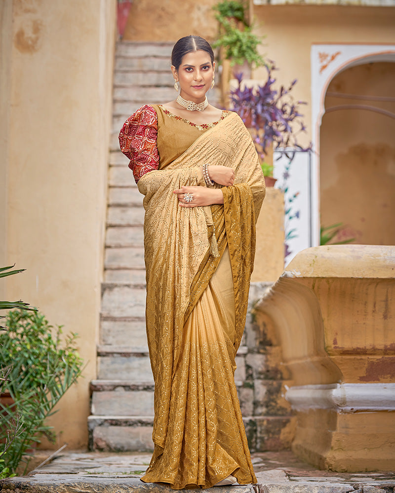 Base Yellow Color Chinnon Sequence Saree