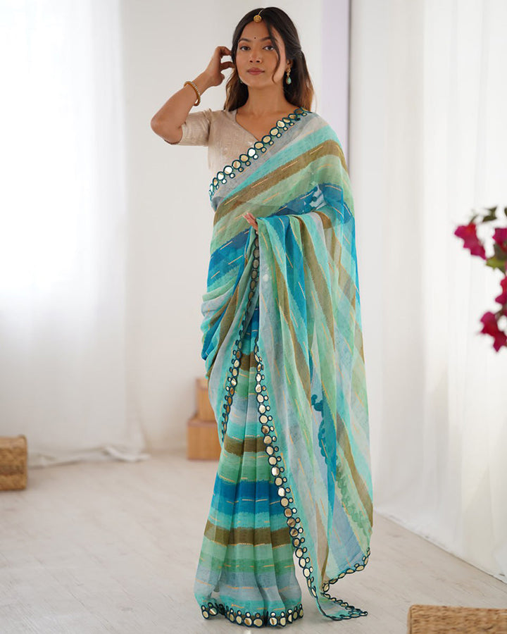 Pista Color Smooth Marble Chiffon Printed Saree