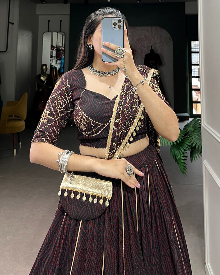 Brown Color Georgette Bandhej Print Gamthi Navratri Lehenga Choli