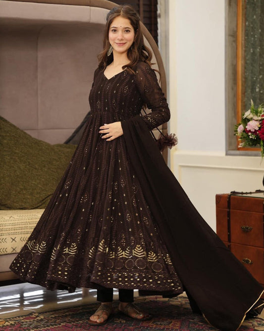 Black Color Pure Georgette Embroidered Gown