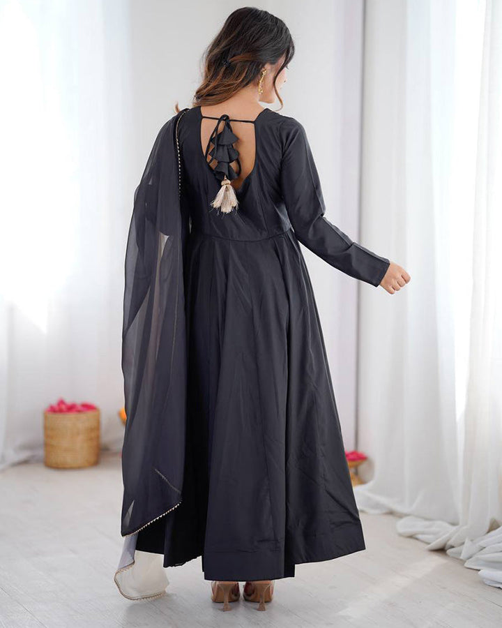 Black Color Soft French Crape Embroidered Anarkali Suit