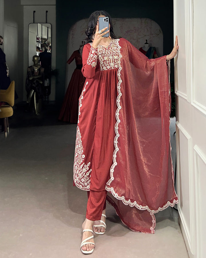 Elegant Rust Orange Maska Cotton Salwar Suit