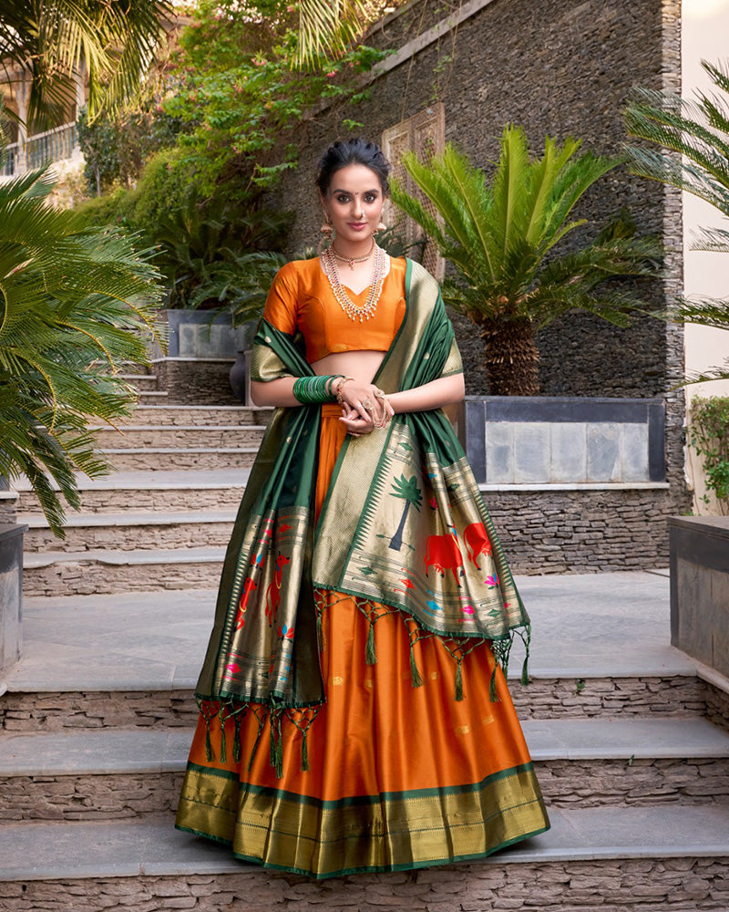 Designer Orange Color Jacquard Silk Lehenga Choli