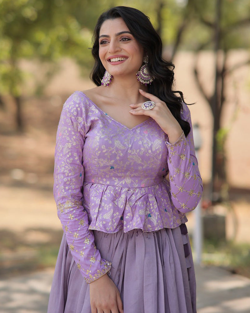 Designer Lavender Color Vichitra Shimmer Crop Top Lehenga Choli
