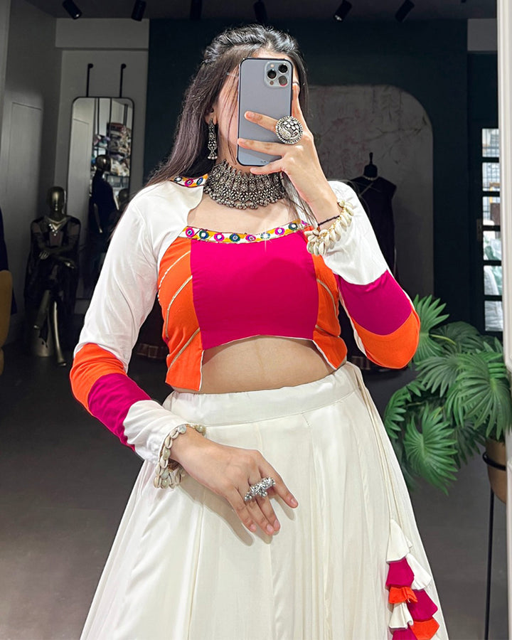 Festive Multi-Tone Navratri Lehenga with Mirror Work
