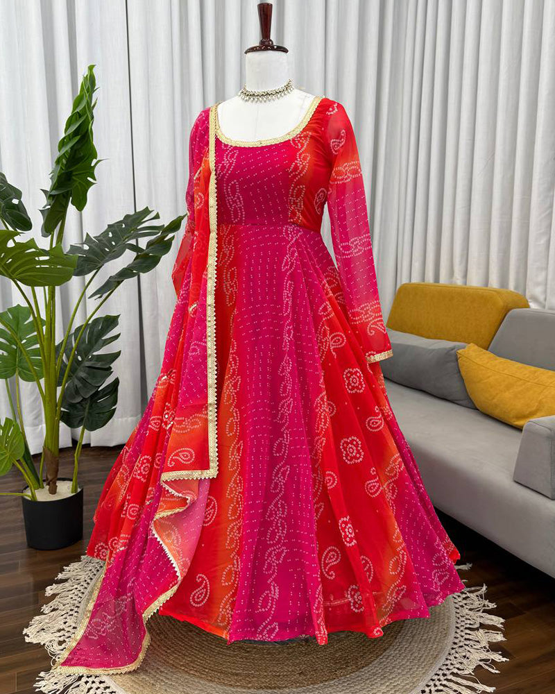 Multi Pink Color Georgette Digital Print Anarkali Suit