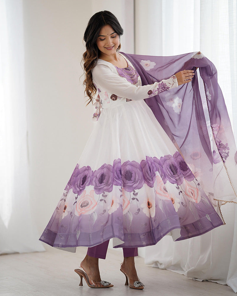 Violet Color Organza Silk Three Piece Anarkali Suit