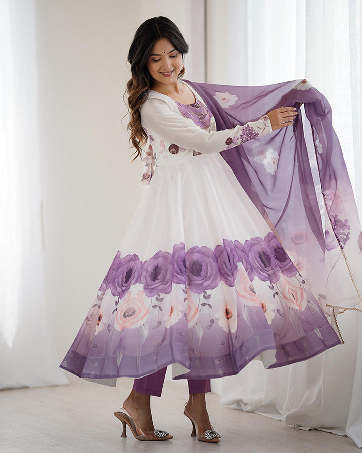 Violet Color Organza Silk Three Piece Anarkali Suit