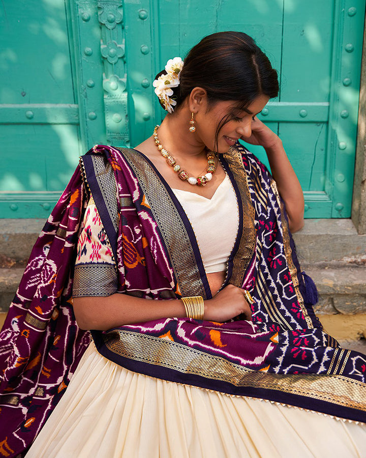 Amazing Purple Color Patola Printed Tussar Silk Lehenga Choli