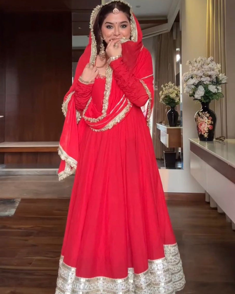 Red Color Georgette Sequence Embroidered Gown