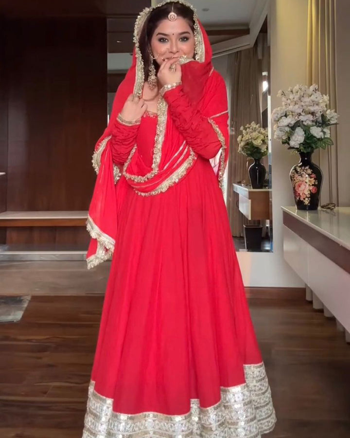 Red Color Georgette Sequence Embroidered Gown