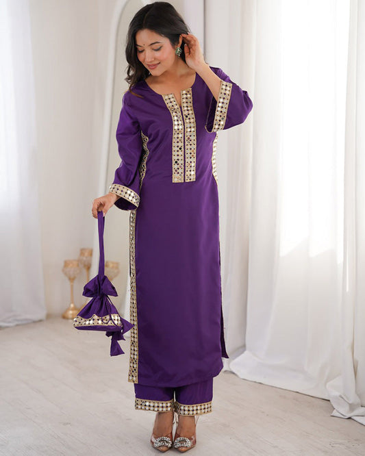 Purple Color Natural Crape Kurti Suit