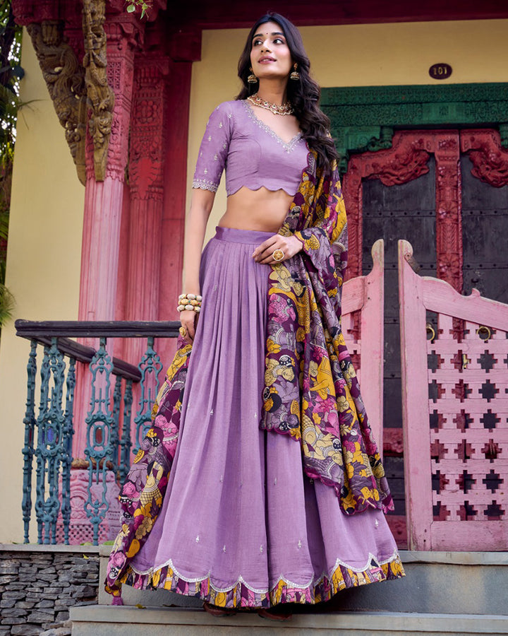 Designer Lavender Color Vichitra Silk Embroidered Lehenga Choli