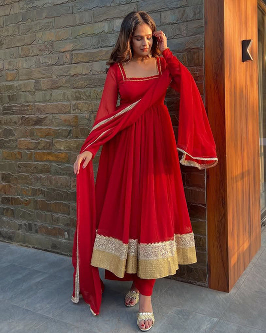 Red Color Georgette Blooming Anarkali Suit