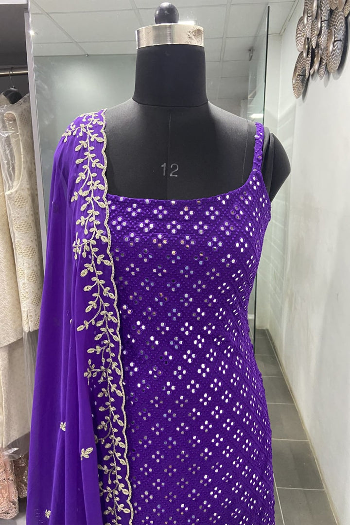 Purple Sequence Work Three Piece Sharara Suit