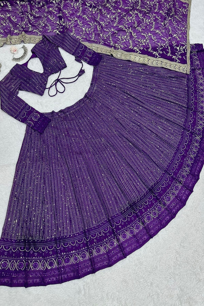 Purple Lucknowi Style Sequence Embroderied Georgette Lehenga Choli