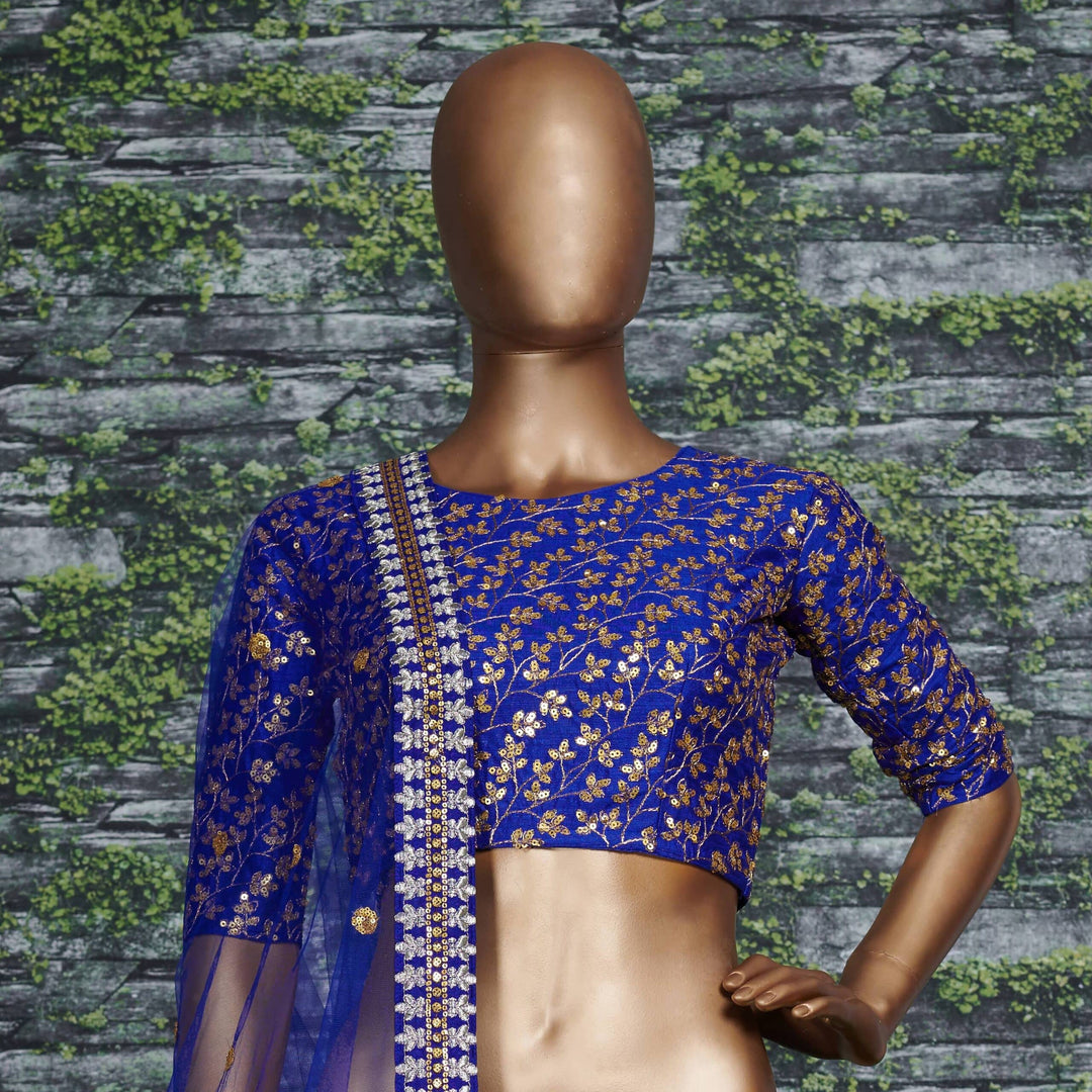 Blue Raw Silk Sequence Lehenga Choli