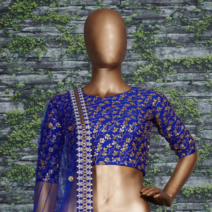 Blue Raw Silk Sequence Lehenga Choli
