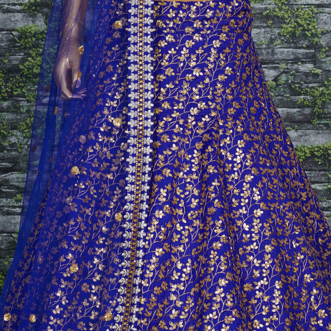 Blue Raw Silk Sequence Lehenga Choli