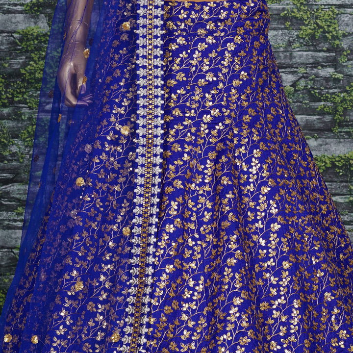 Blue Raw Silk Sequence Lehenga Choli