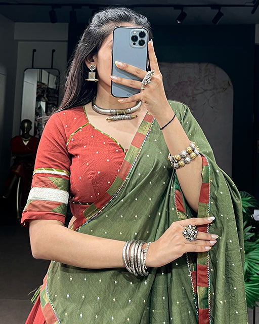 Rust Red Color Pure Chanderi Zari Weaving Navratri Lehenga Choli
