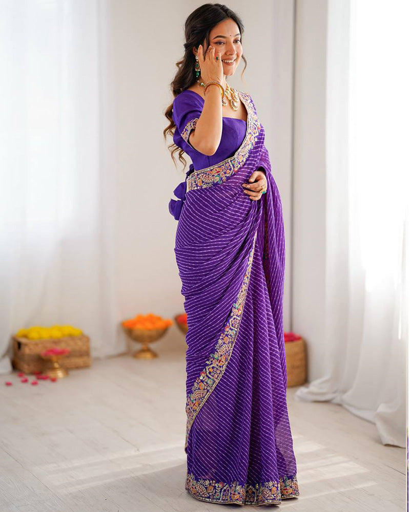 Purple Color Faux Georgette Bandhej Print Saree