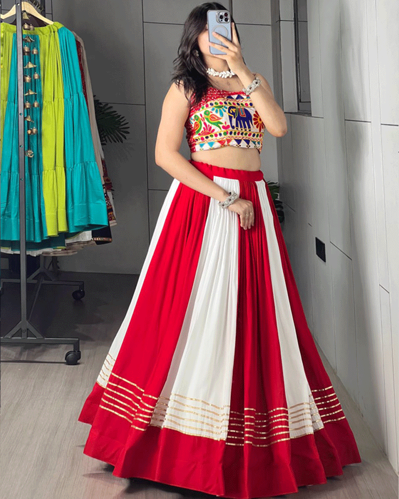 Traditional Red And White Printed Navratri Lehenga Set