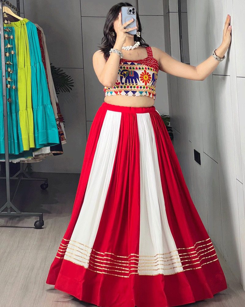 Traditional Red And White Printed Navratri Lehenga Set