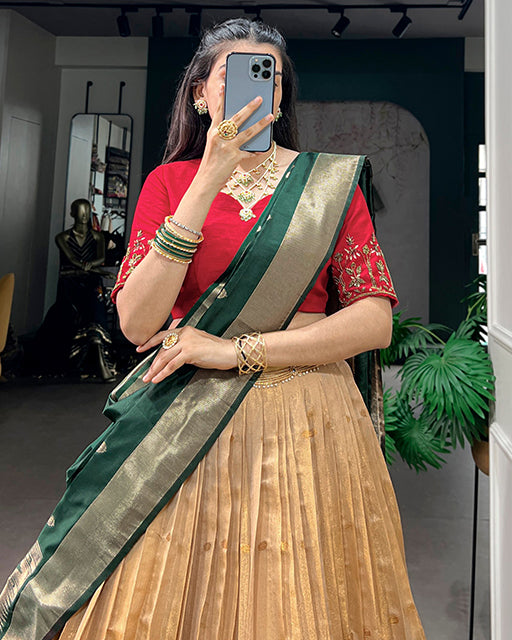 Green Color Paithani Kanchipuram Silk Zari Weaving Half Saree