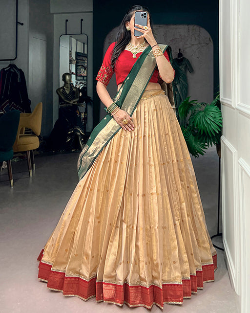 Green Color Paithani Kanchipuram Silk Zari Weaving Half Saree