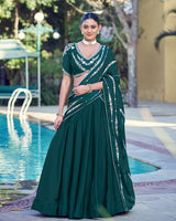 Teal Green Color Rangoli Crush Embroidered Lehenga Choli