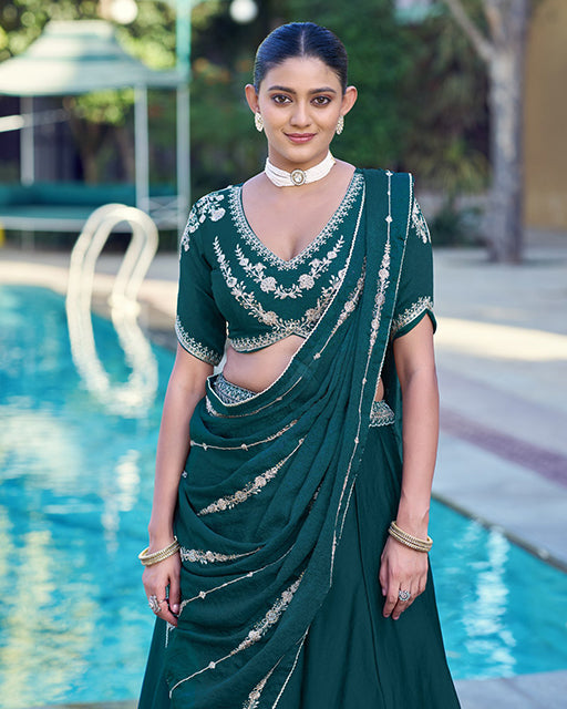 Teal Green Color Rangoli Crush Embroidered Lehenga Choli