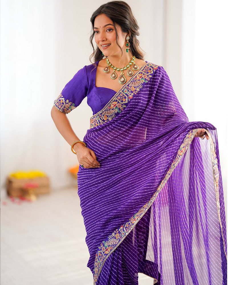 Purple Color Faux Georgette Bandhej Print Saree