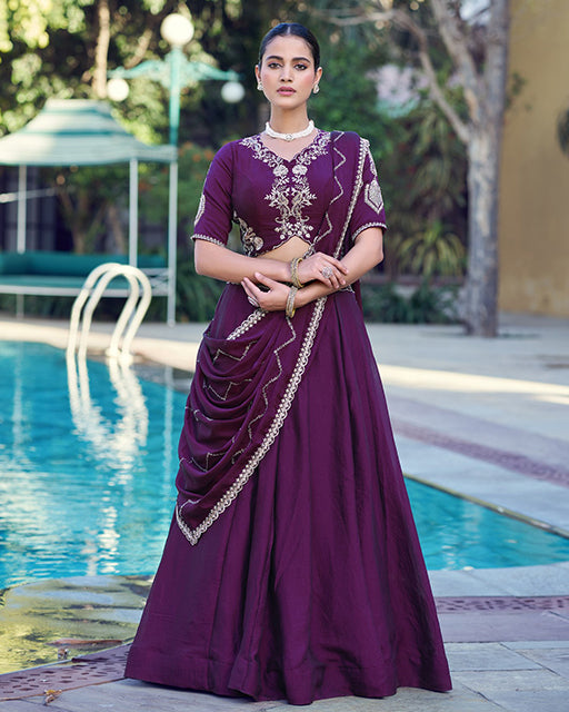Royal Purple Color Rangoli Crush Embroidered Lehenga Choli