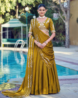 Mustard Yellow Color Rangoli Crush Embroidered Lehenga Choli