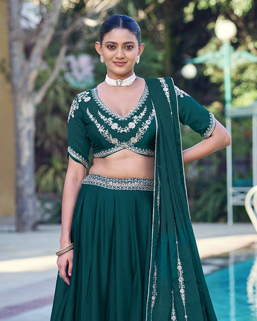 Teal Green Color Rangoli Crush Embroidered Lehenga Choli