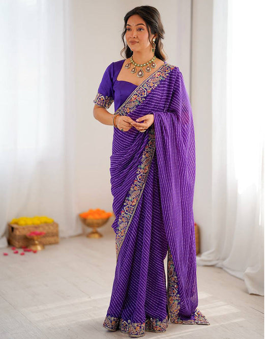 Purple Color Faux Georgette Bandhej Print Saree