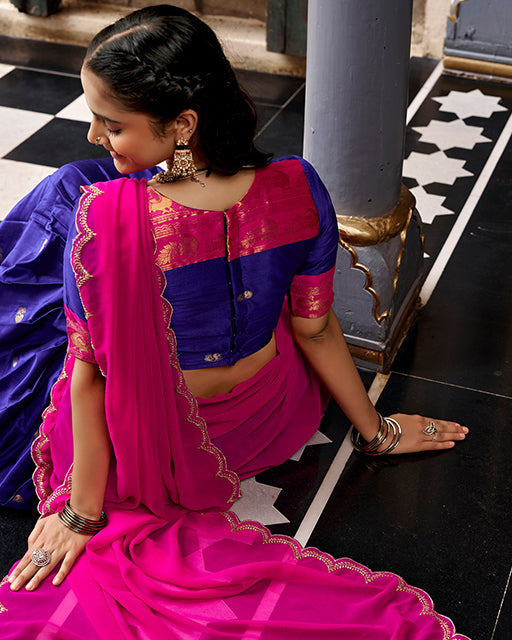 Royal Blue Color Rich Cotton Zari Weaving Half Saree