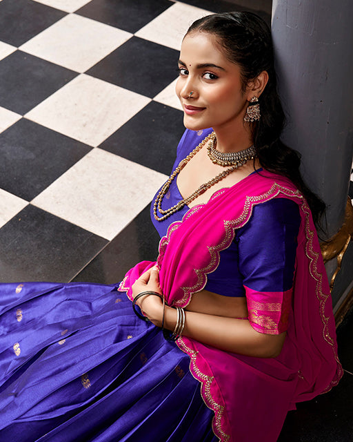 Royal Blue Color Rich Cotton Zari Weaving Half Saree