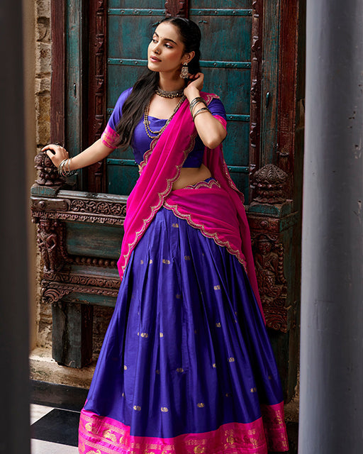 Royal Blue Color Rich Cotton Zari Weaving Half Saree