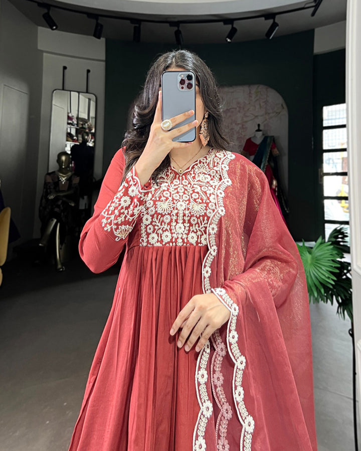 Elegant Rust Orange Maska Cotton Salwar Suit