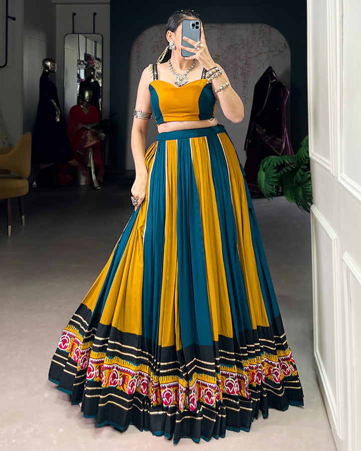 Mustard Color Rayon Gamthi Work Navratri Lehenga Choli (Copy