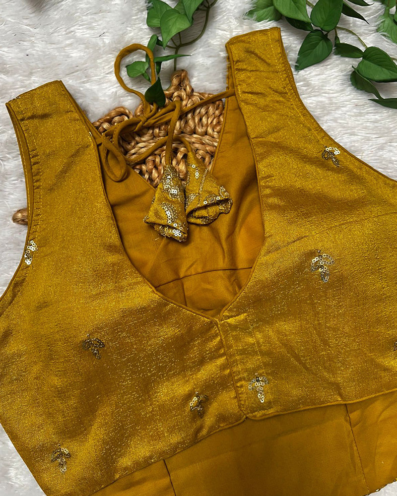 Mustard Color Vichitra Silk Embroidered Blouse