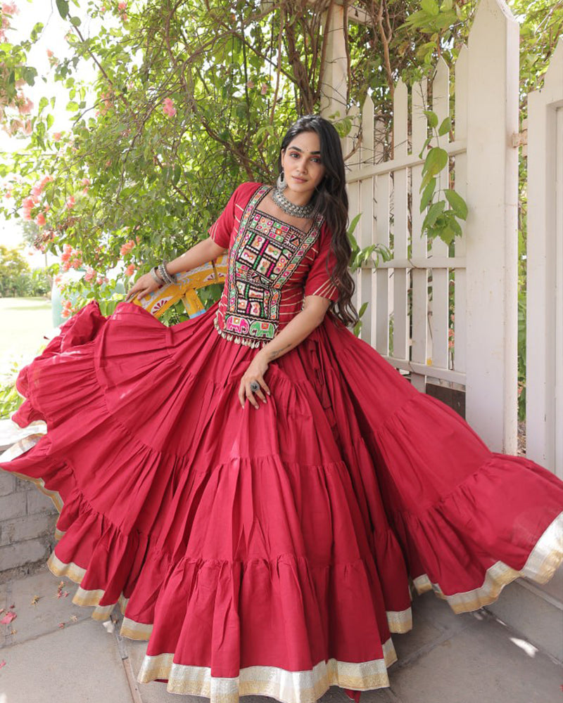 Four Color Kora Cotton Navratri Lehenga Set