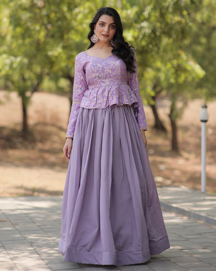 Designer Lavender Color Vichitra Shimmer Crop Top Lehenga Choli