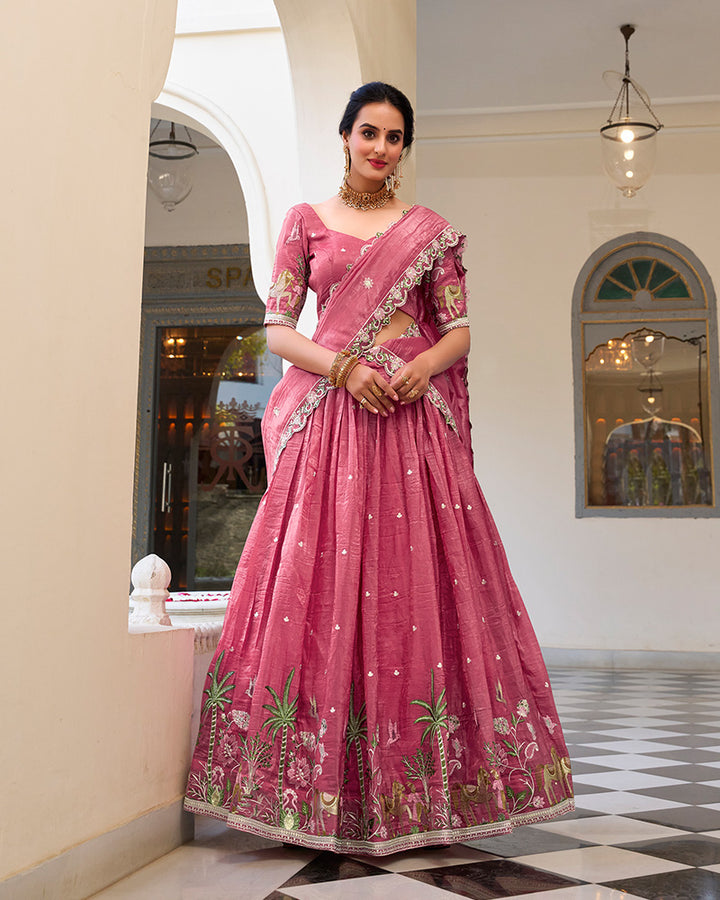 Designer Pink Color Gold Crush Sequence Embroidered Work Lehenga Choli