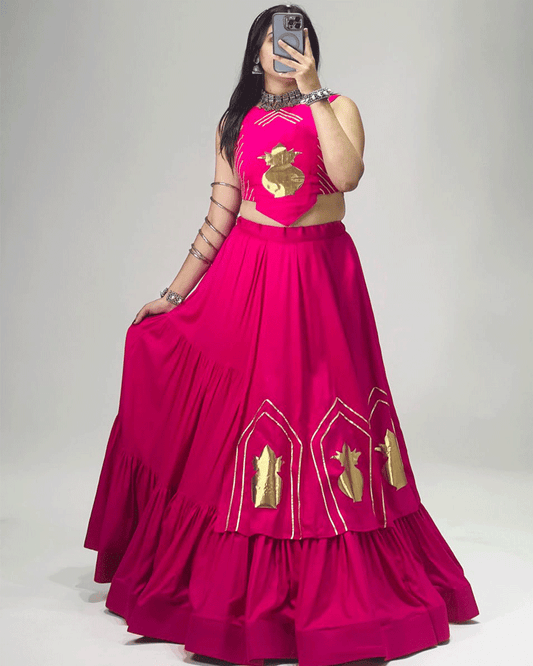 Four Color Beautiful Pure Rayon Cotton Navratri Lehenga Choli Set